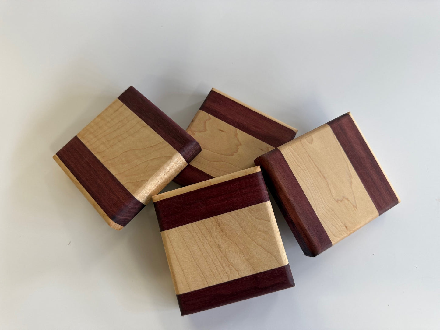 Purple heart and Maple coaster set